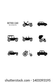 Retro car - vector icons set. Symbol for web, infographics, print design and mobile UX/UI kit. Vector illustration, EPS10.