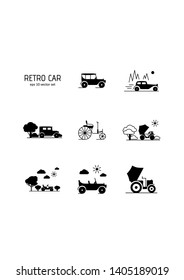 Retro car - vector icons set. Symbol for web, infographics, print design and mobile UX/UI kit. Vector illustration, EPS10.