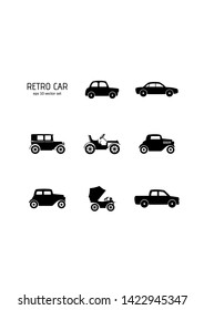 Retro car - vector icons set. Symbol for web, infographics, print design and mobile UX/UI kit. Vector illustration, EPS10.