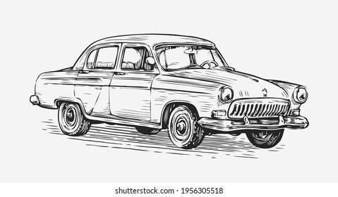 Retro car vector illustration. Automotive concept in vintage sketch style