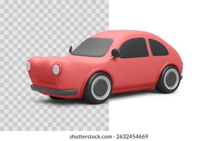 Retro Car Vector Illustration in Cartoon Style with Rounded Shape and Smooth Surfaces. Simple Red Vehicle Isolated on White Background for Creative Design.