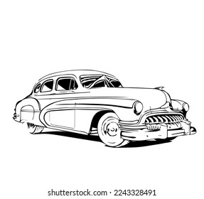 Retro car. Vector illustration of hand drawn car outline