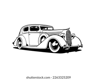 Retro car. Vector illustration of hand drawn car outline