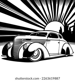 Retro car. Vector illustration of hand drawn car outline