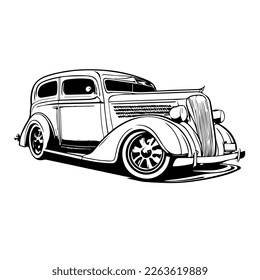 Retro car. Vector illustration of hand drawn car outline