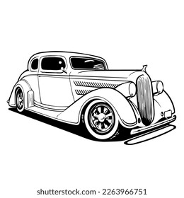Retro car. Vector illustration of hand drawn car outline