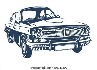 Retro car vector illustration. Old mobile isolated on white background.