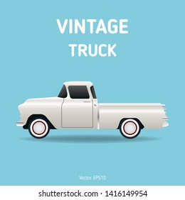 Retro car vector isolate on blue background. Classic pickup truck. Flat design vector illustration.
