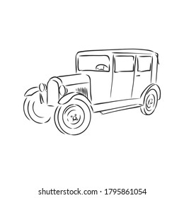 plantilla de diseño del logotipo del vector del vehículo retro. icono de transporte o vehículo. retrocar car, ilustración de esbozo vectorial