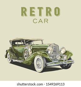 Retro Car. Vector poster. Art Vector Car
