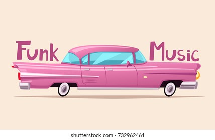 Retro car. Vintage lowrider. Cartoon vector illustration.