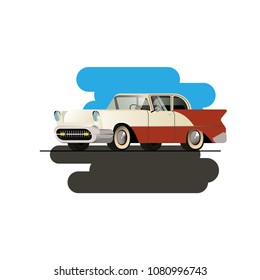 Retro car, vintage car, oldsmobile. Vector illustration, flat design. Isolated object on white background.