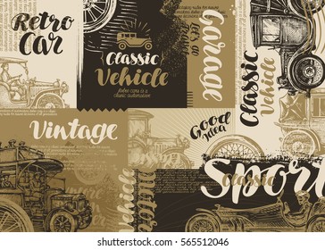 Retro car. Vintage poster or banner. Vector illustration