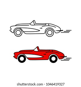 Retro car. Vintage car. Sport car. Line and color style. Vector