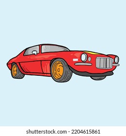 Retro car, Vintage car, Sport car, Vintage poster of car, Old mobile isolated on white