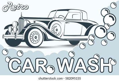 Retro Car wash. Abstract Lines Logo. Vector illustration