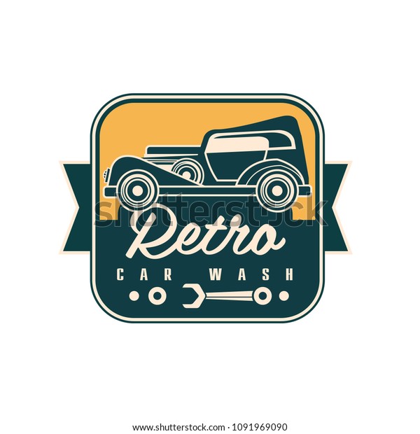 Retro car wash\
logo design, auto service badge, retro vintage label vector\
Illustration on a white\
background