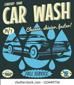 Retro car wash sign. Vector illustration.