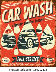 Retro car wash sign. Vector illustration.