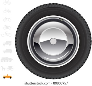 Retro car wheel.
The series of the detailed wheels of the different vehicles In vector

