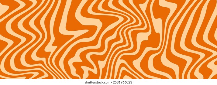 Retro caramel color liquid texture. Salted caramel dessert background. Wavy swirl candy pattern for poster, cover, banner, pamphlet, flyer. 60s or 70s style retro sweet nougat hippie wallpaper. Vector