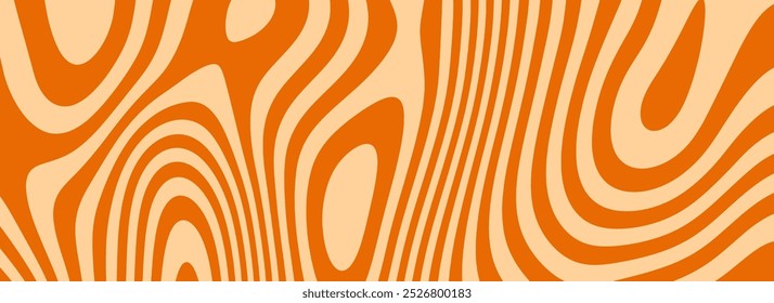 Fondo de línea de caramelo retro. Textura líquida de caramelo salado. Patrón ondulado del caramelo del remolino para el cartel, cubierta, Anuncio, folleto, volante. Fondo de pantalla hippie de turrón naranja en estilo de los años 60 o 70. Vector