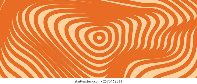 Retro caramel line background. Salted caramel liquid desert texture. Wavy swirl candy pattern for poster, cover, banner, pamphlet. Orange hippie wallpaper in 60s or 70s style. Vector