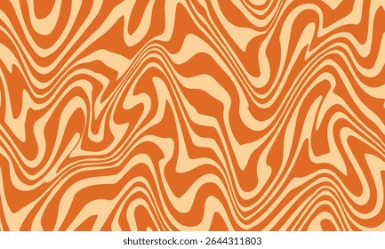 Fundo de linha de caramelo retro. Textura do deserto líquido de caramelo salgado. Padrão de doces em espiral ondulado para cartaz, capa, banner, panfleto. Papel de parede hippie laranja em eps 10.