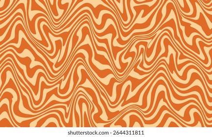 Retro caramel line background. Salted caramel liquid desert texture. Wavy swirl candy pattern for poster, cover, banner, pamphlet. Orange hippie wallpaper in eps 10.