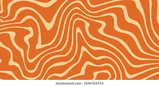Fundo de linha de caramelo retro. Textura do deserto líquido de caramelo salgado. Padrão de doces em espiral ondulado para cartaz, capa, banner, panfleto. Papel de parede hippie laranja em