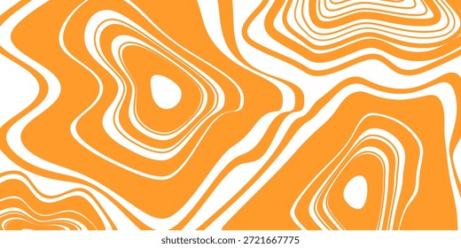 Fondo de línea de caramelo retro. Textura líquida de caramelo salado. Patrón ondulado del caramelo del remolino para el cartel, cubierta, Anuncio, panfleto. Fondo de pantalla hippie naranja en estilo de los años 60 o 70. Vector
