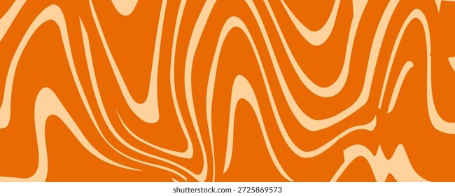 Retro Karamellleinenhintergrund. Gesalzener Karamelll, flüssige Wüstenstruktur. Wavy Swirl Süßigkeiten Muster für Poster, Abdeckung, Banner, Pamphlet. Orange Nougat Hippie Tapete im 60er oder 70er Jahre Stil. Vektorgrafik