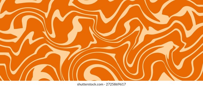 Fondo de línea de caramelo retro. Textura líquida de caramelo salado. Patrón ondulado del caramelo del remolino para el cartel, cubierta, Anuncio, panfleto. Fondo de pantalla hippie de turrón naranja en estilo de los años 60 o 70. Vector