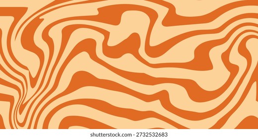 Fundo de linha retro caramelo. Textura de deserto líquido de caramelo salgado. Padrão de doces de redemoinho ondulado para cartaz, capa, banner, panfleto. Papel de parede hippie laranja em