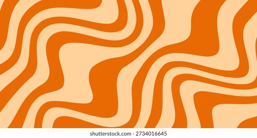 Fundo de linha retro caramelo. Textura de deserto líquido de caramelo salgado. Padrão de doces de redemoinho ondulado para cartaz, capa, banner, panfleto. Laranja nougat hippie papel de parede no estilo 60 ou 70. Vetor