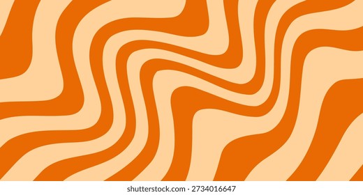 Retro caramel line background. Salted caramel liquid desert texture. Wavy swirl candy pattern for poster, cover, banner, pamphlet. Orange nougat hippie wallpaper in 60s or 70s style. Vector