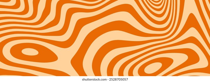 Textura líquida de caramelo retro. Saboroso fundo de sobremesa de caramelo salgado. Padrão de doces em espiral ondulado para cartaz, capa, banner, panfleto, folheto. Papel de parede hippie noguat laranja em estilo 60 ou 70. Vetor