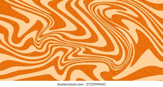 Textura líquida de caramelo retro. Saboroso fundo de sobremesa de caramelo salgado. Padrão de doces em espiral ondulado para cartaz, capa, banner, panfleto, folheto. Papel de parede hippie noguat laranja em estilo 60 ou 70. Vetor