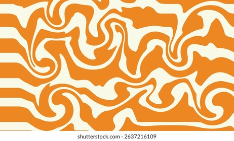 Retro Caramel Swirl Liquid Texture Pattern with Orange and Yellow Waves for Vintage Dessert Design.Vector illustration