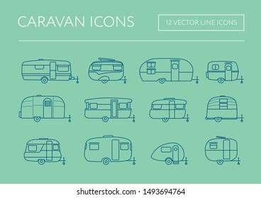 Retro Caravan line vector Icons