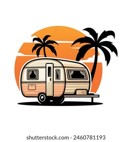 retro caravan trailer illustration vector