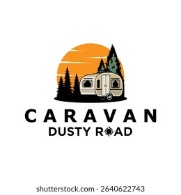 retro caravan trailer vector logo illustration minimalist concept