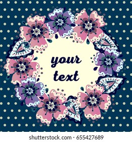 Retro card background flower frame with flowers and leafs