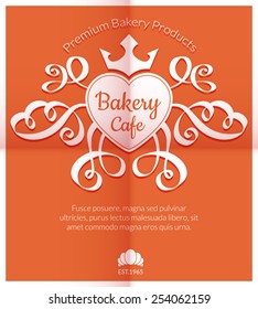 Retro card with bakery logo label. Premium quality emblem. Vector illustration