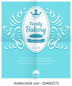 Retro card with bakery logo label. Premium quality emblem. Vector illustration
