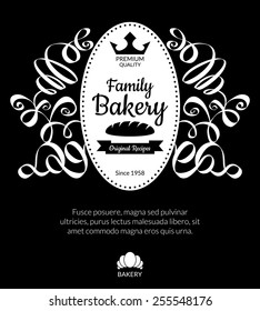 Retro card with bakery logo label. Premium quality emblem. Vector illustration