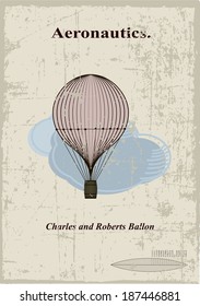 Retro card, Charles and Roberts balloon in the clouds