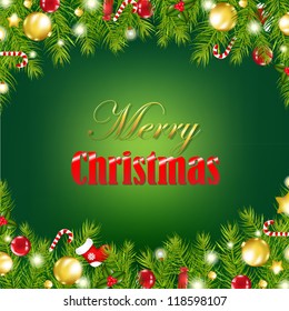 Retro Card With Christmas Garland With Gradient Mesh, Vector Illustration