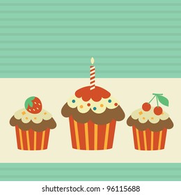 Retro card with cupcakes.