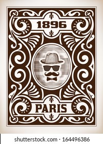 Retro card design with engraving and  floral details. Organized by layers.